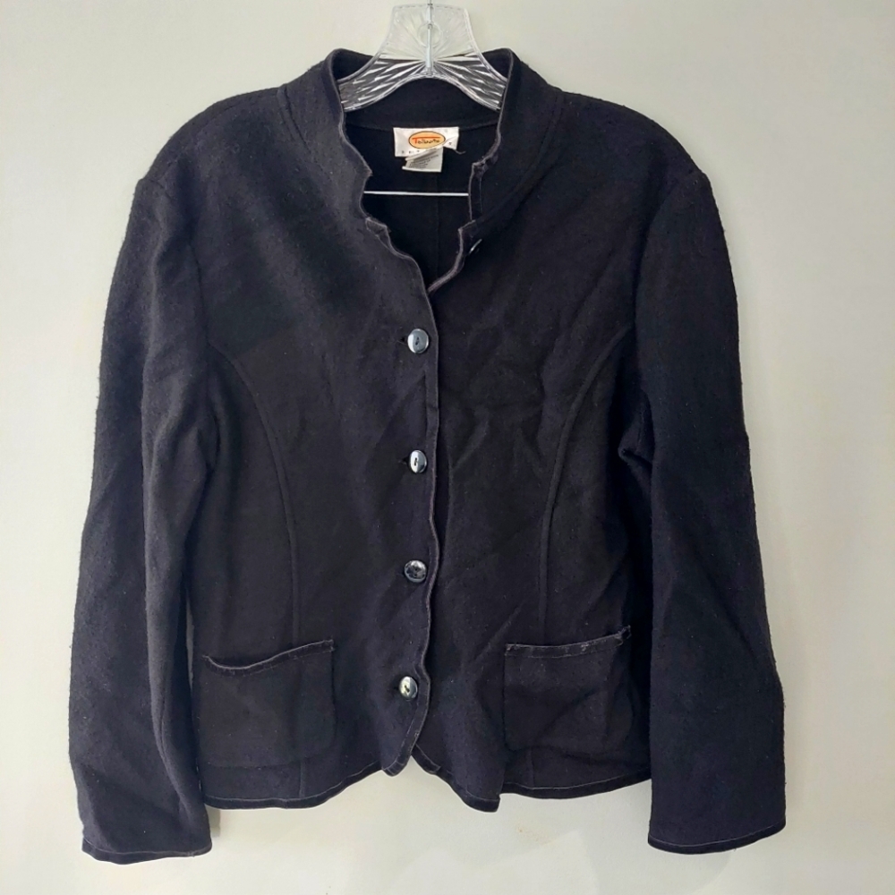 Talbots Jacket 100% Merino Wool Petite Medium Black Button Closure
